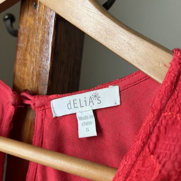 Delia's Dress Sz Small Red Sleeveless Lace Cut-Out Fit & Flare Lined Floral - Picture 4 of 9